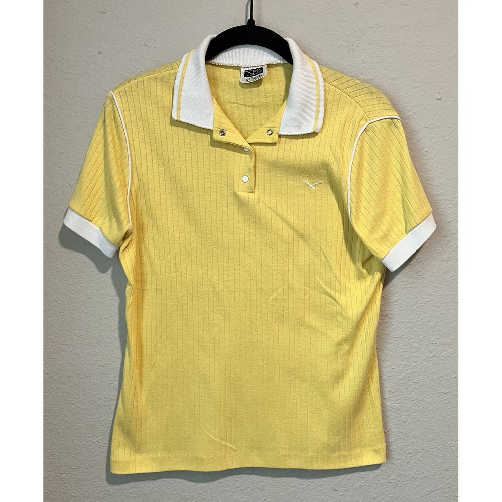 Vintage Bay Club By Catalina Polo Size Medium Yellow White Neckline Retro 80s